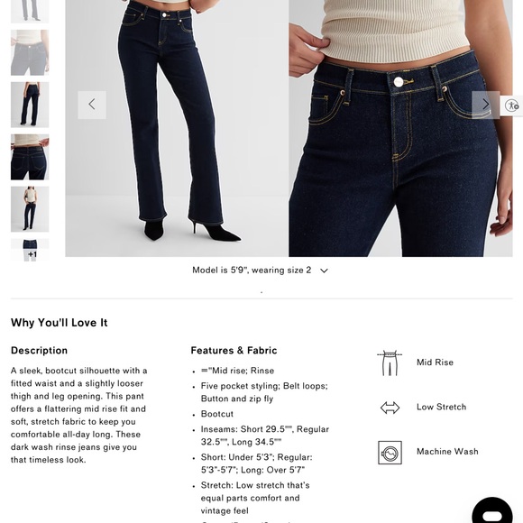 Express Women's Dark Wash Barely Boot Mid-Rise Jeans - Picture 2 of 8